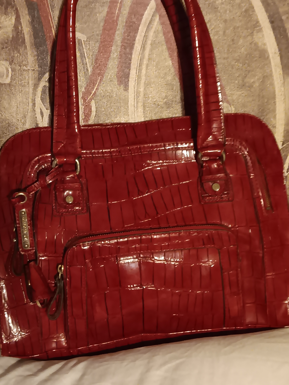 Liz Claiborne Glossy Red Croc-Embossed Satchel - Picture 10 of 11